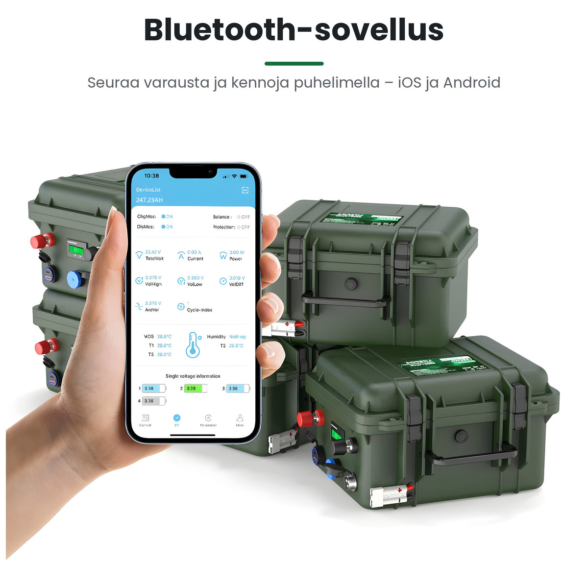 12V LiFePO4 salkkuakun Bluetooth-sovellus varauksen seurantaan