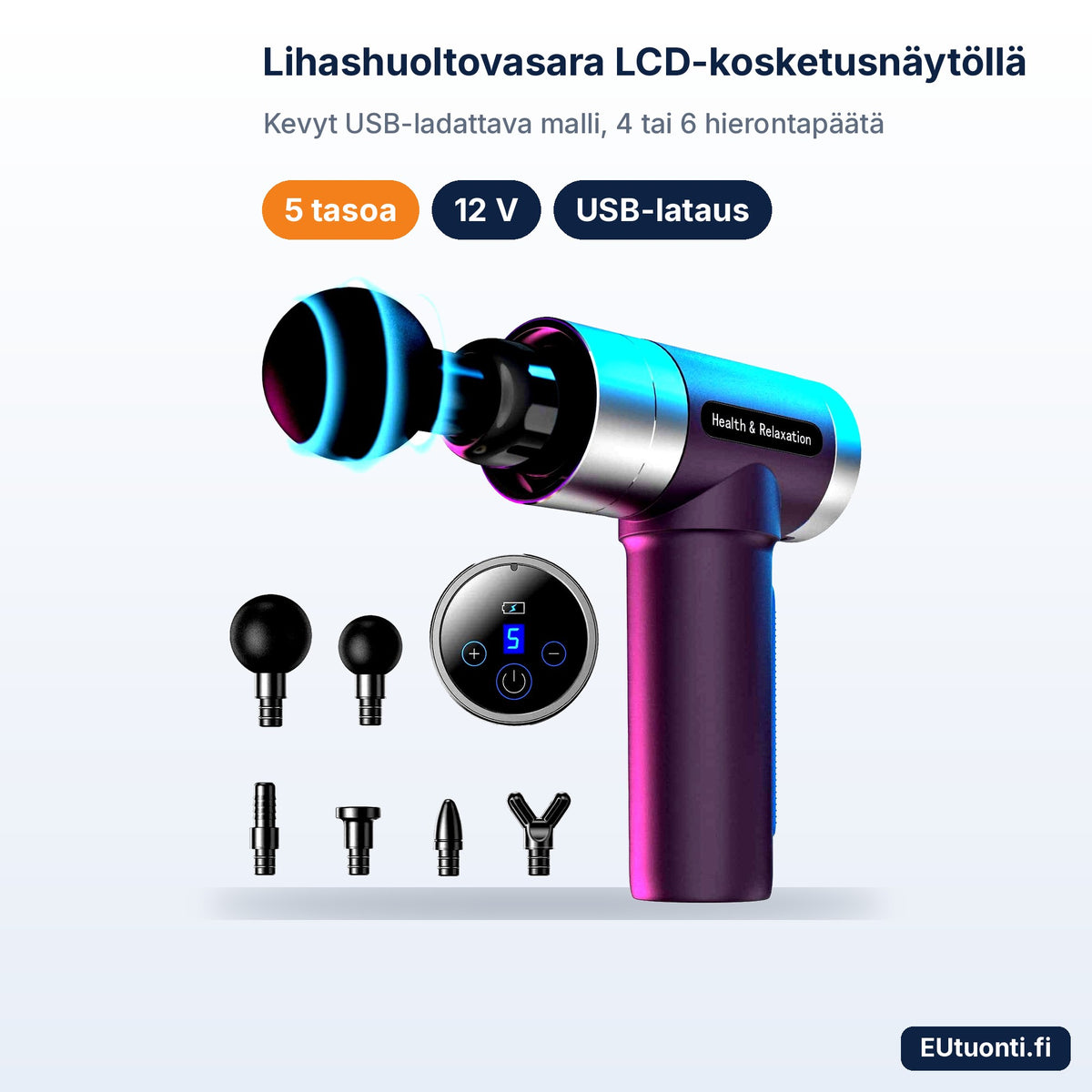 Lihashuoltovasara LCD-kosketusnäytöllä ja hierontapäät