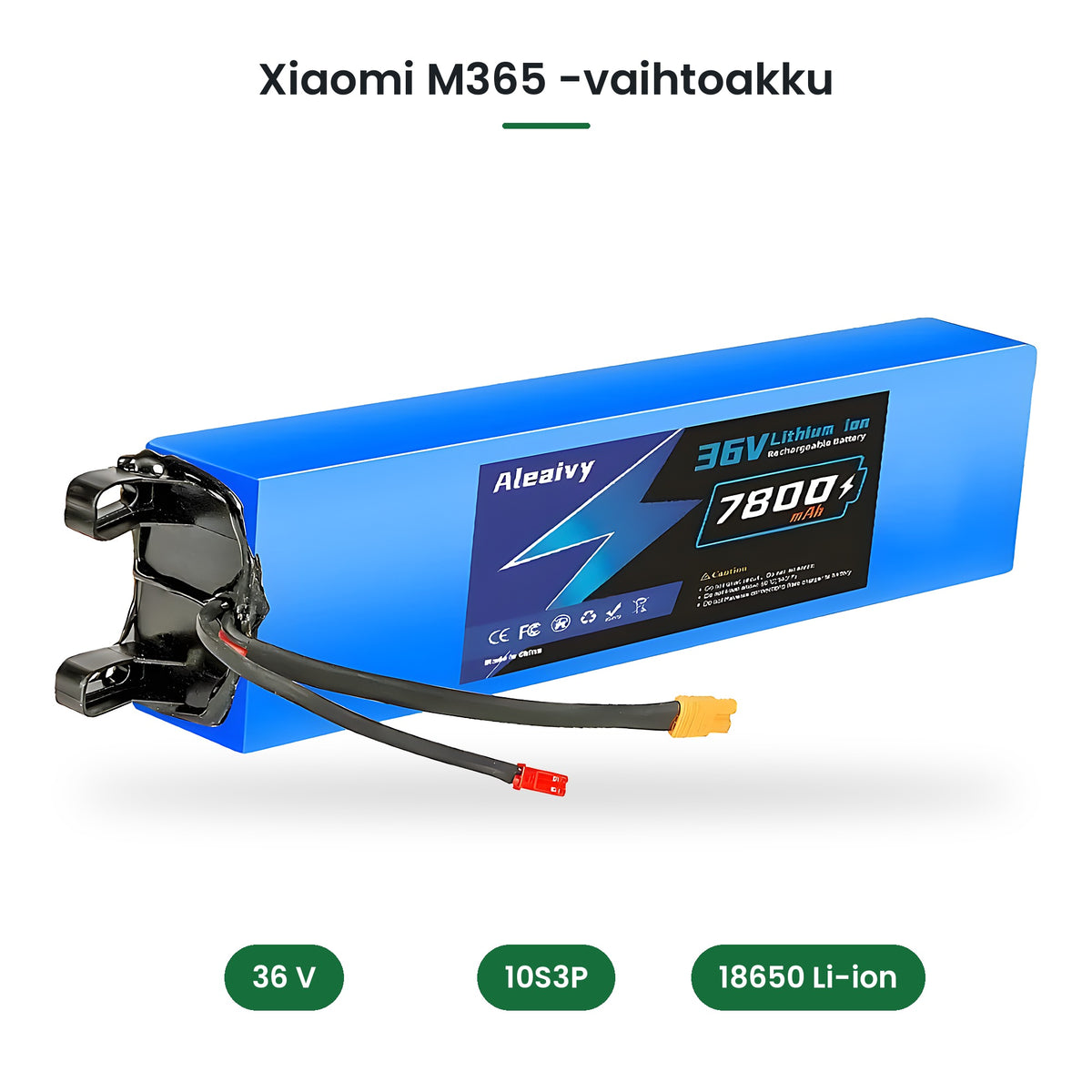 Xiaomi M365 -vaihtoakku 36 V 10S3P valkoisella taustalla
