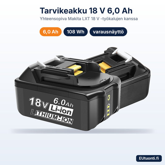 Tarvikeakku 18 V 6,0 Ah, yhteensopiva Makita LXT -työkaluihin