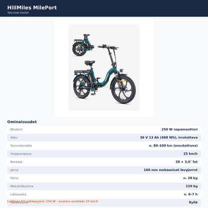 HillMiles MilePort tekniset tiedot suomeksi