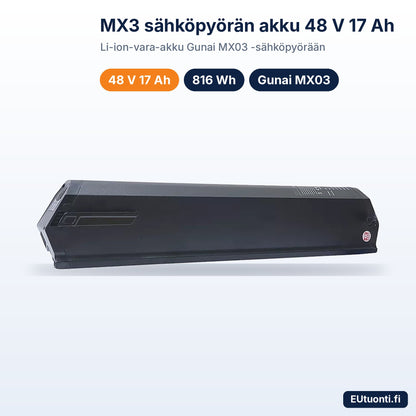 MX3 sähköpyörän akku 48 V 17 Ah Li-ion Gunai MX03 -pyörään