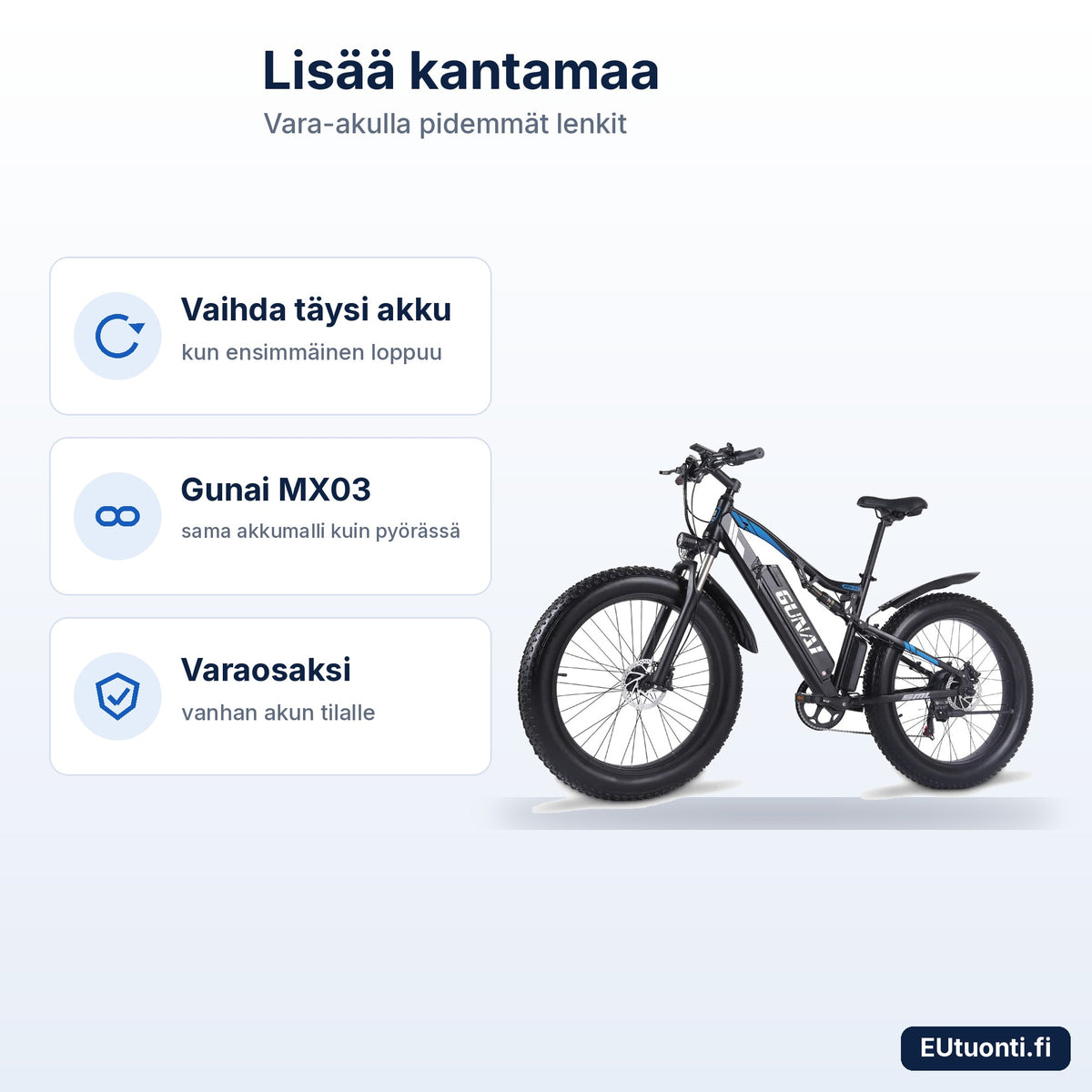 Gunai MX03 -sähköpyörä – lisäakulla enemmän kantamaa