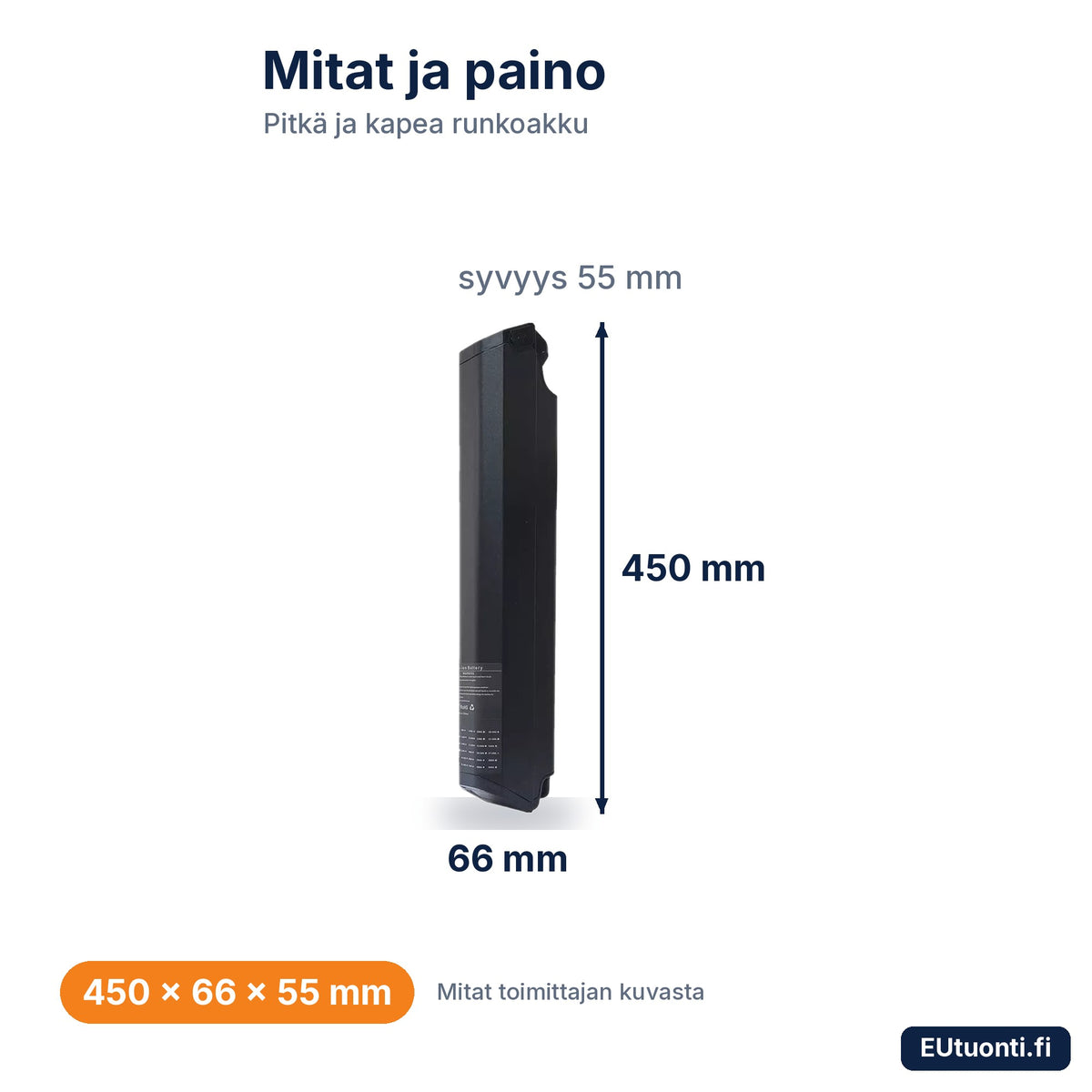 MX3-akun mitat 450 × 66 × 55 mm
