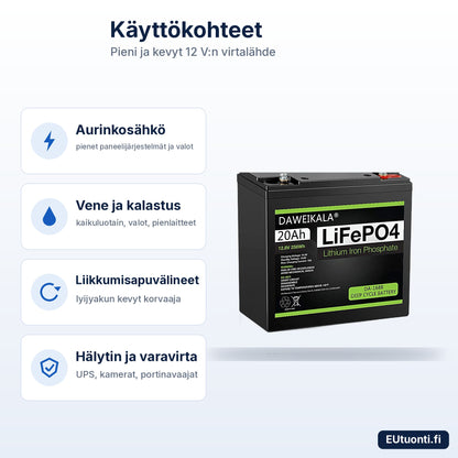 Litiumakku 12 V aurinkopaneeliin, veneeseen ja varavirtaan