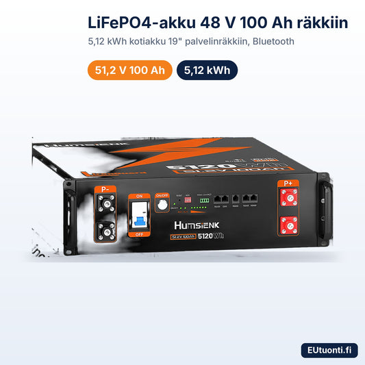 LiFePO4-akku 48 V 100 Ah 5,12 kWh räkkiasennus