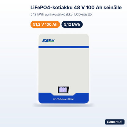 LiFePO4-kotiakku 48 V 100 Ah 5,12 kWh seinäasennus