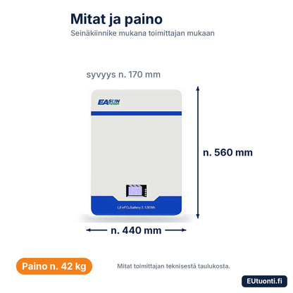 48 V seinäakun mitat ja paino