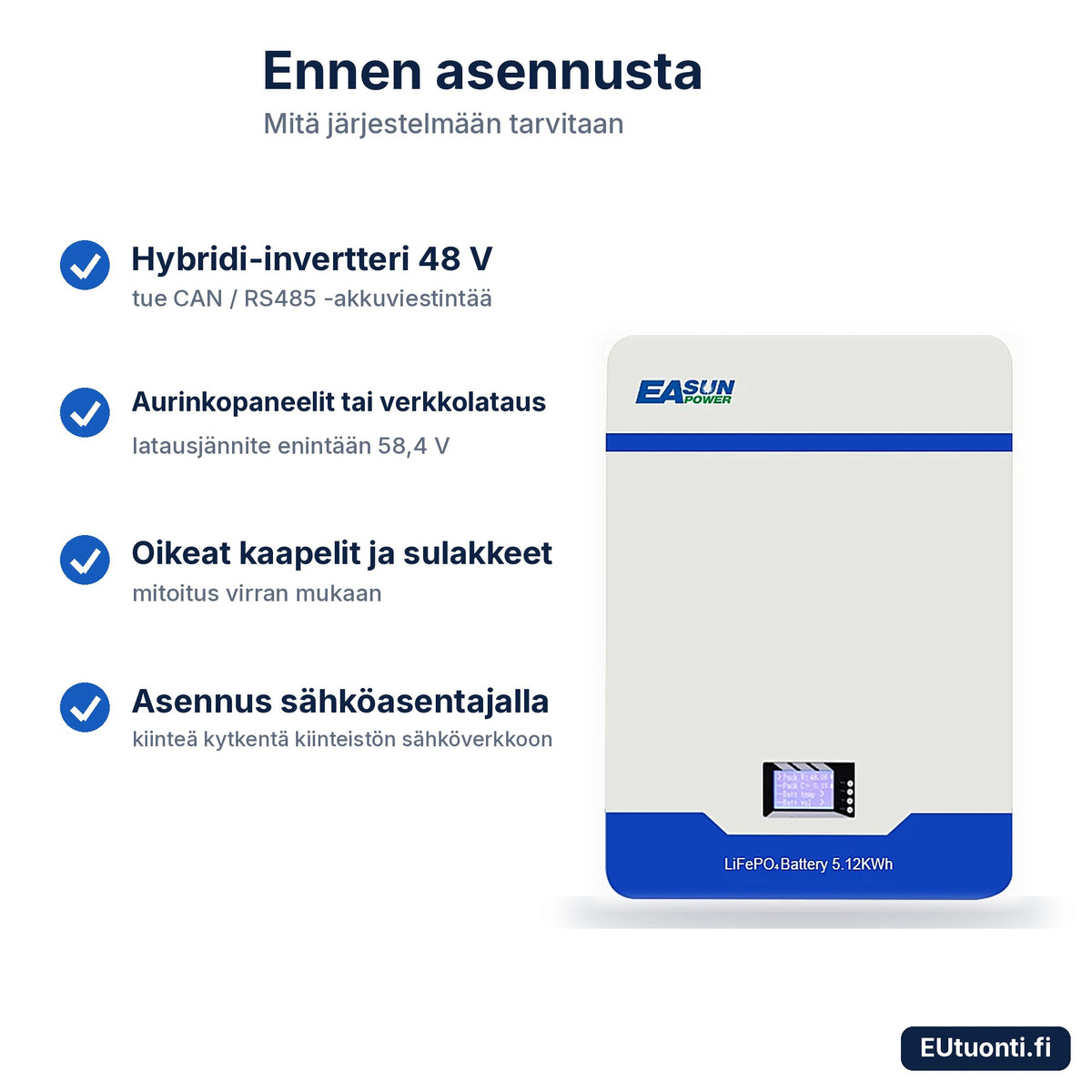 48 V kotiakun asennus ja tarvittavat laitteet