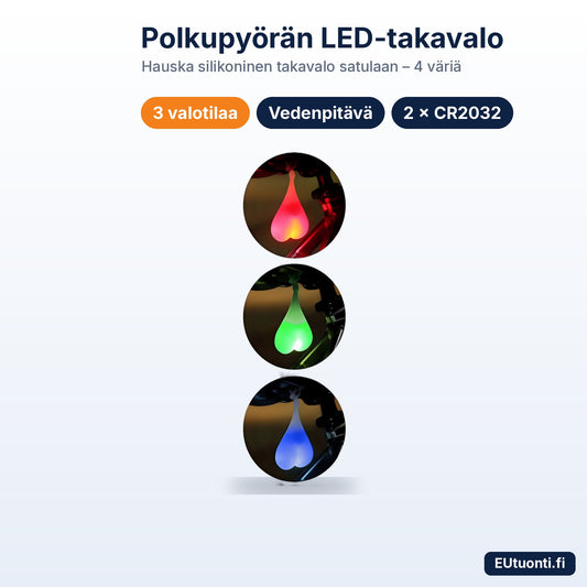 Polkupyörän LED-takavalo nyytit punaisena, vihreänä ja sinisenä