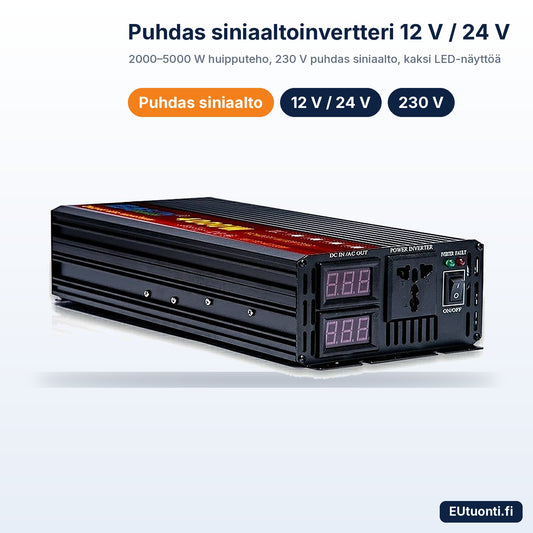 Puhdas siniaaltoinvertteri 12 V / 24 V 230 V 2000–5000 W