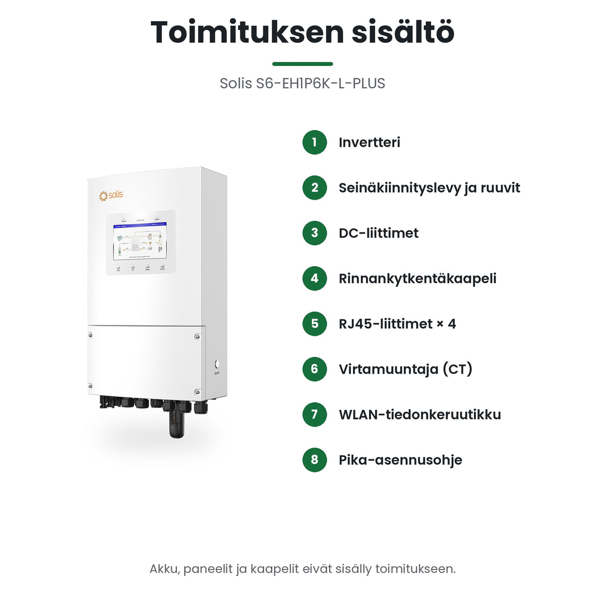 Solis S6-EH1P6K-L-PLUS toimituksen sisältö