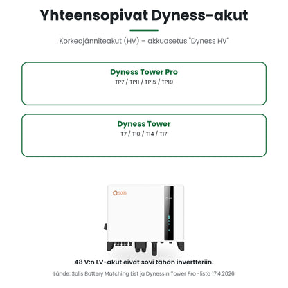 Solis S6-EH3P10K-H-EU kanssa yhteensopivat Dyness HV -akut