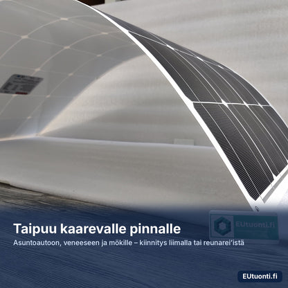 Taipuisa aurinkopaneeli kaarelle taivutettuna – asuntoautoon, veneeseen ja mökille