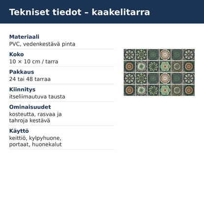Kaakelitarran tekniset tiedot