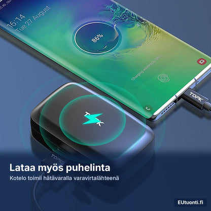 TWS-kuulokkeiden latauskotelo lataa puhelinta