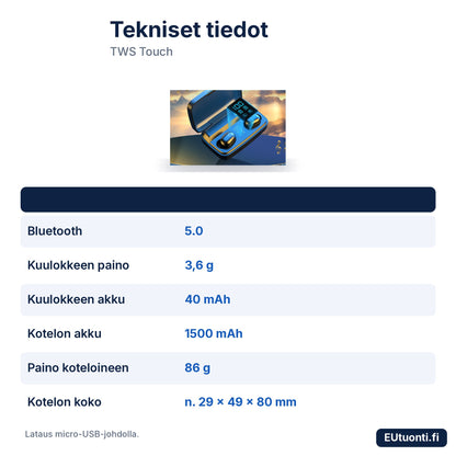 TWS Touch -kuulokkeiden tekniset tiedot