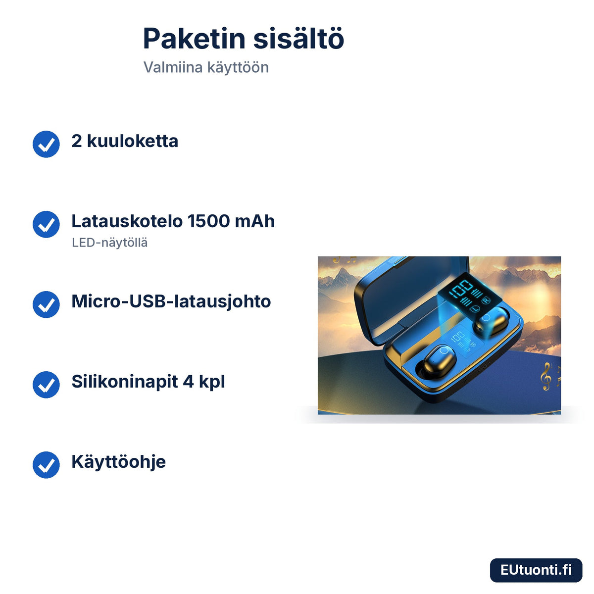 TWS Touch -kuulokkeiden paketin sisältö