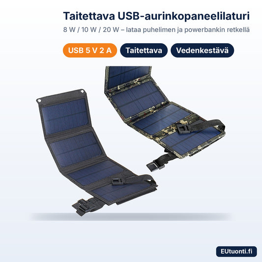 Taitettava USB-aurinkopaneelilaturi 8 W / 10 W / 20 W