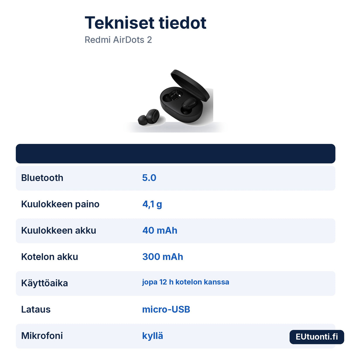 Redmi AirDots 2 tekniset tiedot