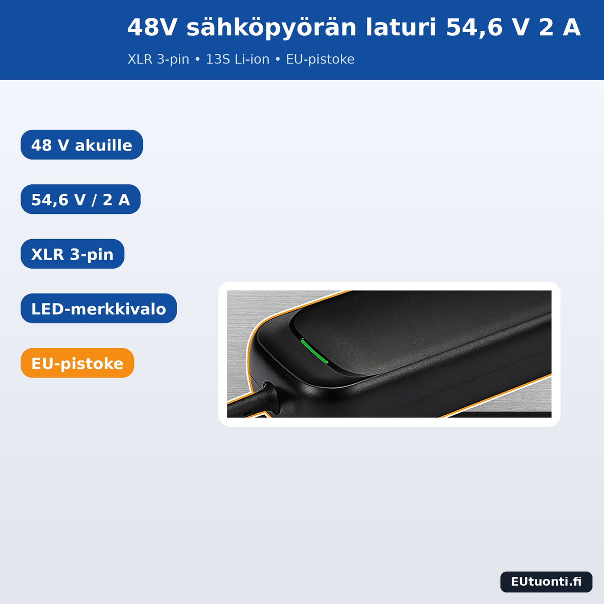 48V sähköpyörän laturi 54,6 V 2 A XLR