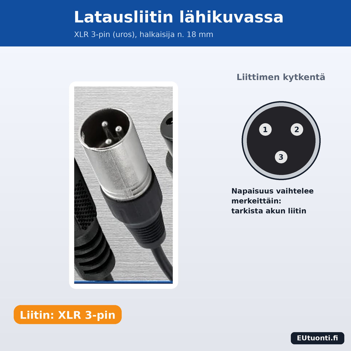 XLR 3-pin latausliitin lähikuva