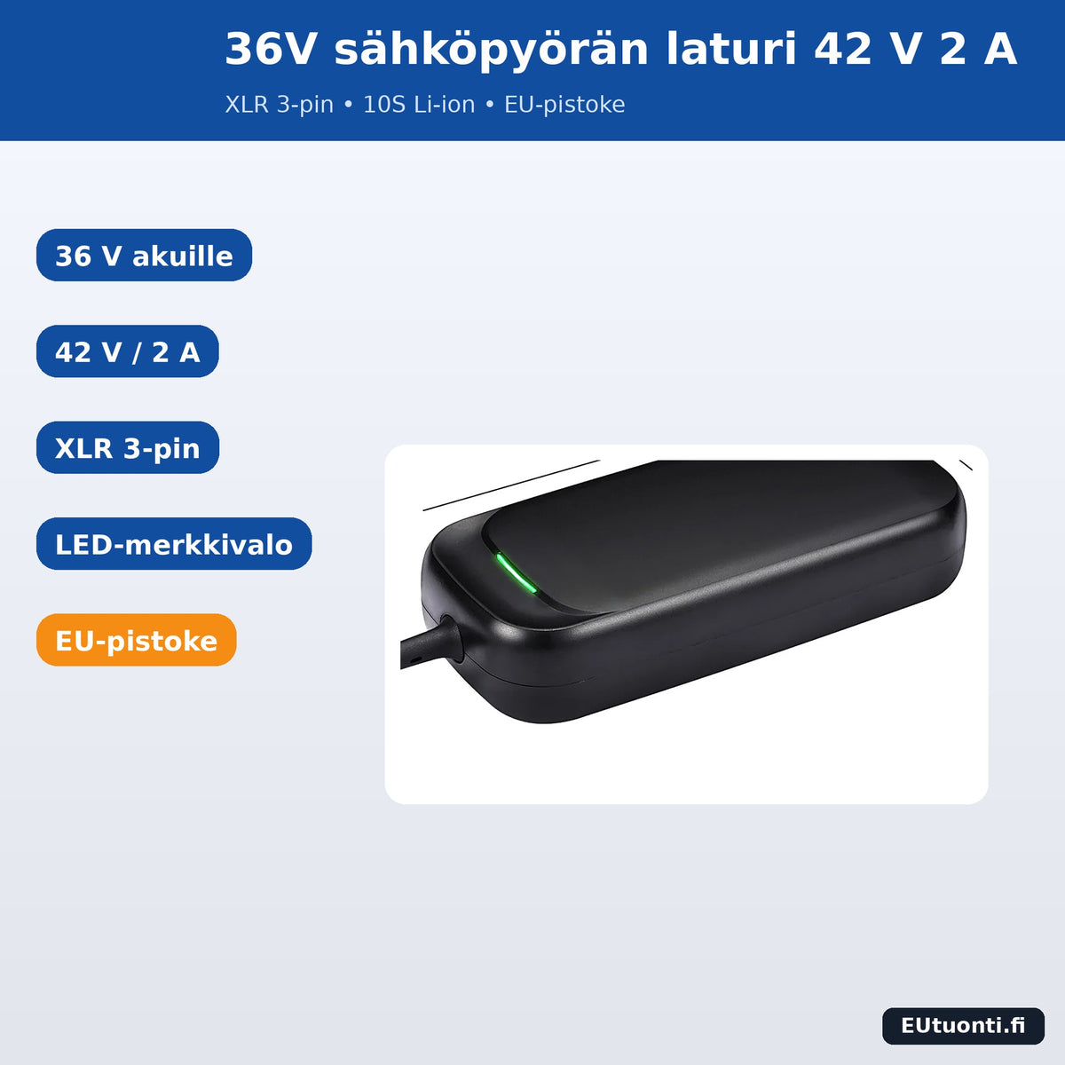36V sähköpyörän laturi 42 V 2 A XLR