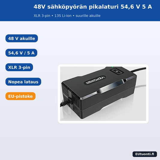 48V sähköpyörän pikalaturi 54,6 V 5 A XLR