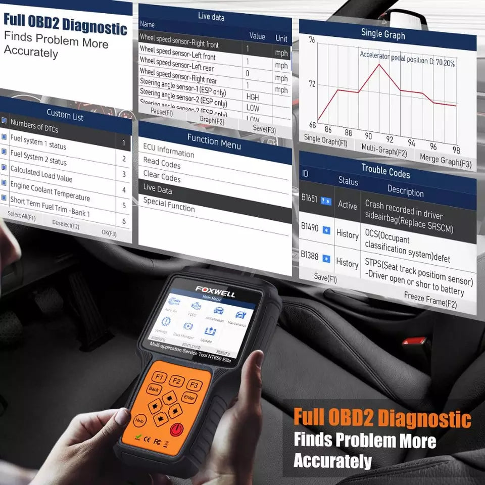 Foxwell NT650 Elite OBD2 Vikakoodinlukija Skanneri ABS SRS DPF Ammattilais Diagnostiikka