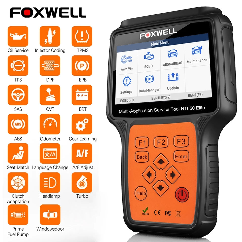 Foxwell NT650 Elite OBD2 Vikakoodinlukija Skanneri ABS SRS DPF Ammattilais Diagnostiikka