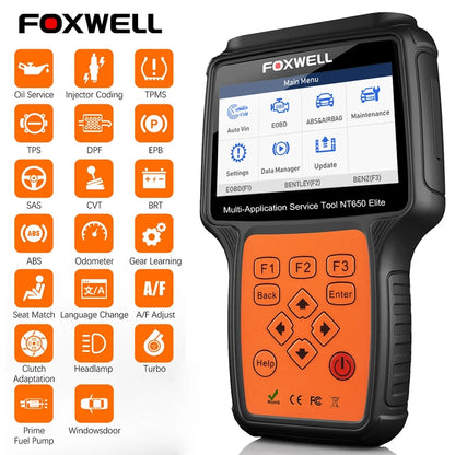 Foxwell NT650 Elite OBD2 Vikakoodinlukija Skanneri ABS SRS DPF Ammattilais Diagnostiikka