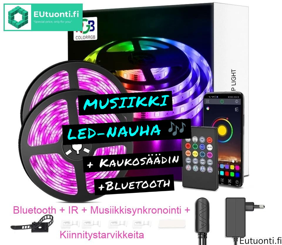 RGB Led-nauha 5/10/15/20/30m Musiikkisynkronointi/Bluetooth