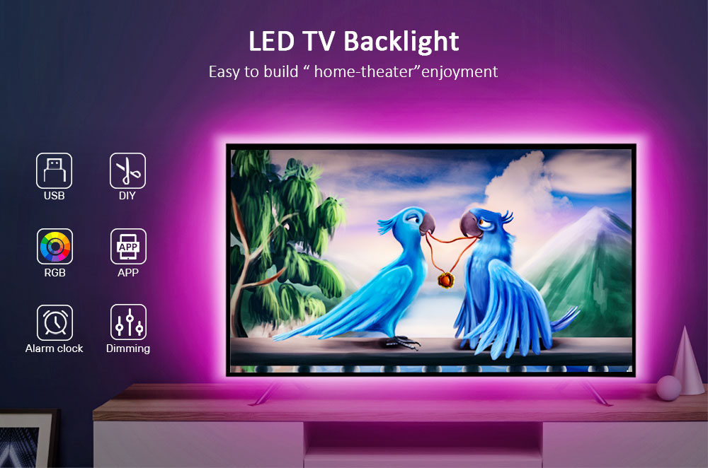 TV-Taustavalo USB Led-Nauha RGB Bluetooth 1m/2m/3m/4m/5m/10m/15m